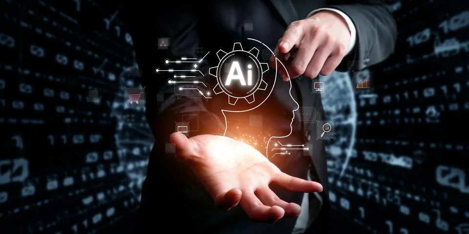 Human interact with AI artificial intelligence brain process generative AI FaaS Stock Photos