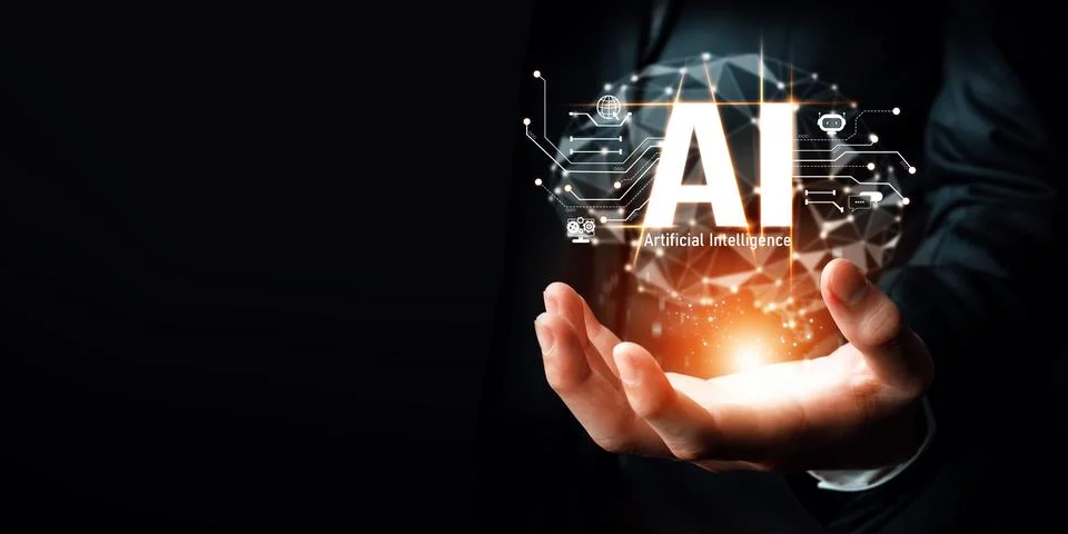 Human interact with AI artificial intelligence brain processor generative AI NLP Stock Photos