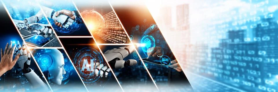 Human interact with AI artificial intelligence virtual assistant NLP robot Stock Photos