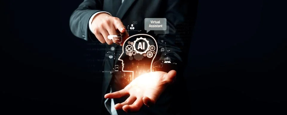 Human interact with AI artificial intelligence virtual assistant generative NLP Stock Photos