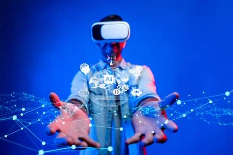 Human interact with AI artificial intelligence brain process generative AI FaaS Stock Photos
