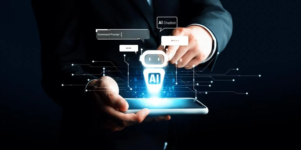 Human interact with AI artificial intelligence virtual assistant generative NLP 스톡 사진