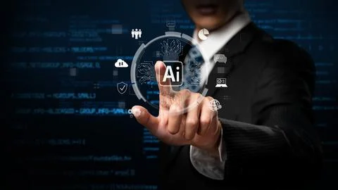 Human interact with AI artificial intelligence brain process generative AI FaaS Stock Photos