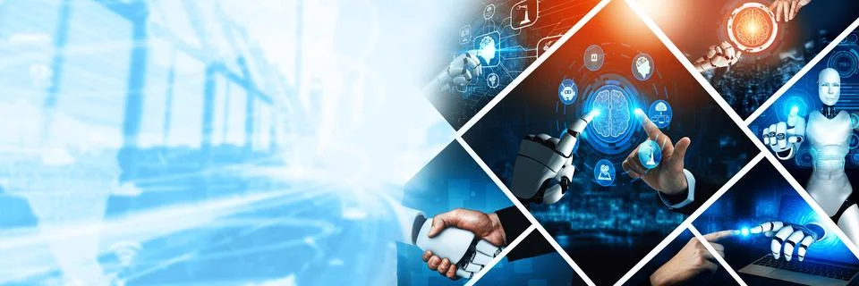 Human interact with AI artificial intelligence virtual assistant NLP robot Foto stock