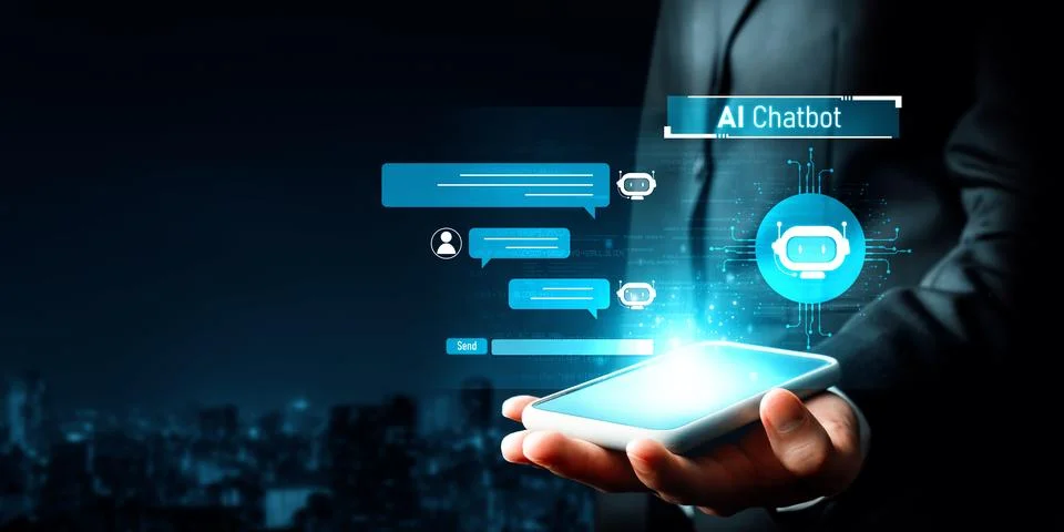 Human interact with AI artificial intelligence virtual assistant generative NLP 库存照片