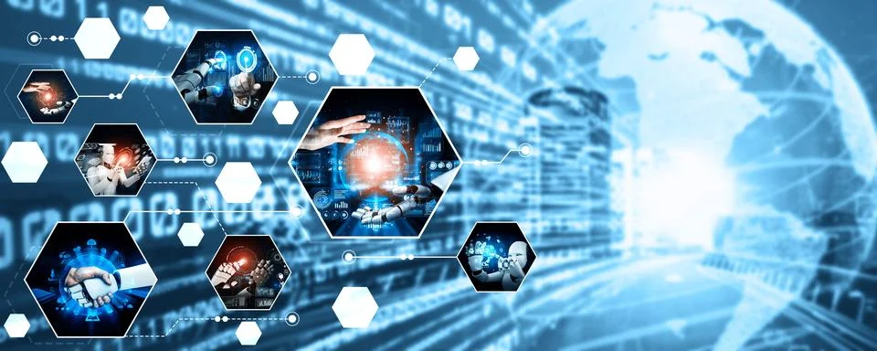 Human interact with AI artificial intelligence virtual assistant NLP robot Foto stock