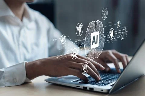 Human interact with AI artificial intelligence brain process generative AI FaaS Stock Photos