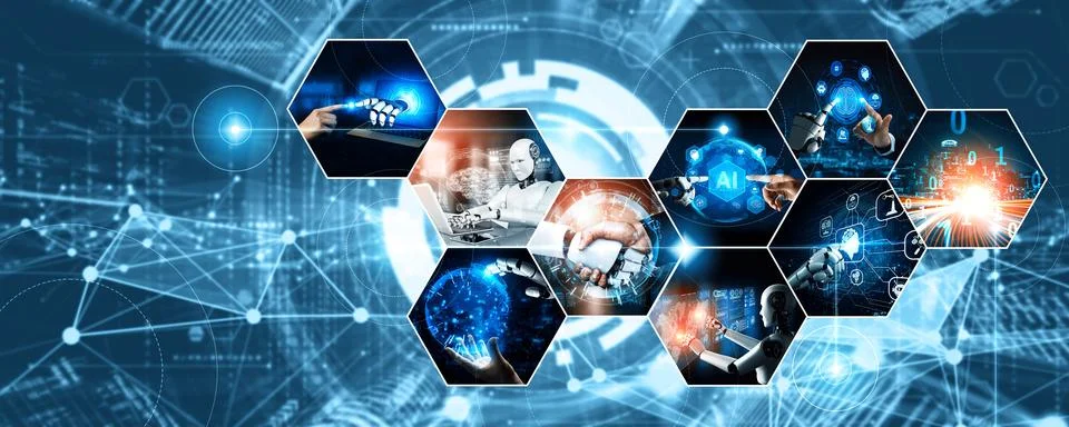 Human interact with AI artificial intelligence virtual assistant NLP robot Foto stock