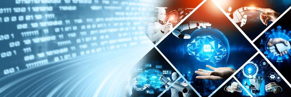 Human interact with AI artificial intelligence virtual assistant NLP robot Stock Photos