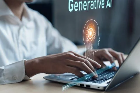 Human interact with AI artificial intelligence brain process generative AI FaaS Stock Photos
