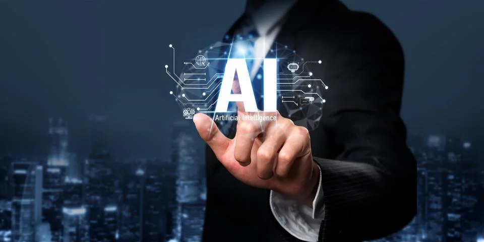 Human interact with AI artificial intelligence brain process generative AI FaaS Stock Photos