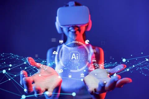 Human interact with AI artificial intelligence brain process generative AI FaaS 스톡 사진