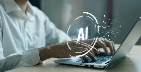 Human interact with AI artificial intelligence brain process generative AI FaaS Stock Photos
