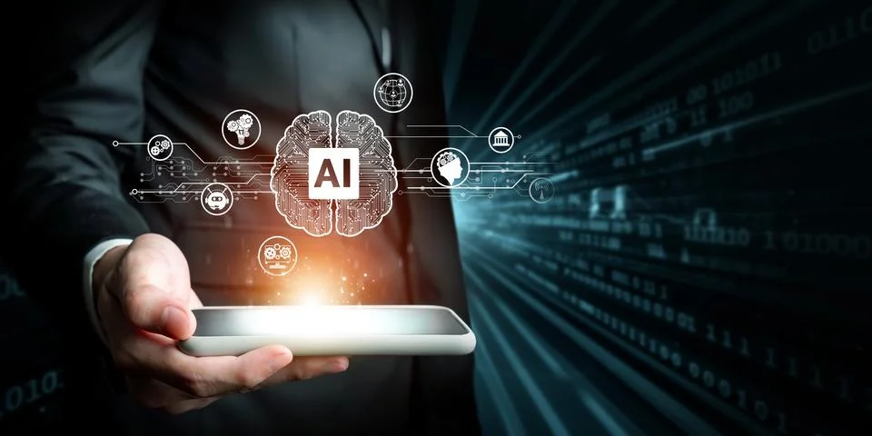 Human interact with AI artificial intelligence brain process generative AI FaaS 스톡 사진