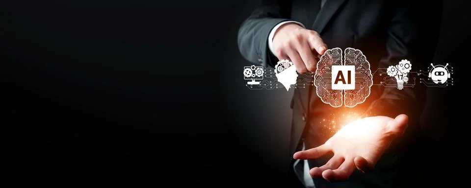 Human interact with AI artificial intelligence brain process generative AI FaaS 스톡 사진