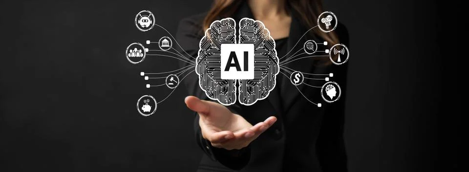 Human interact with AI artificial intelligence brain process generative AI FaaS Stock Photos