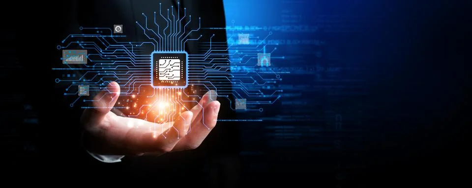 Human interact with AI artificial intelligence brain process generative AI EIDE Stock Photos