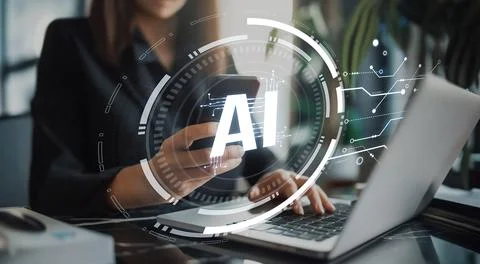 Human interact with AI artificial intelligence brain process generative AI EIDE Stock Photos