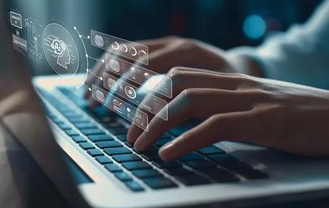 Human interact with AI artificial intelligence brain process generative AI EIDE Stock Photos