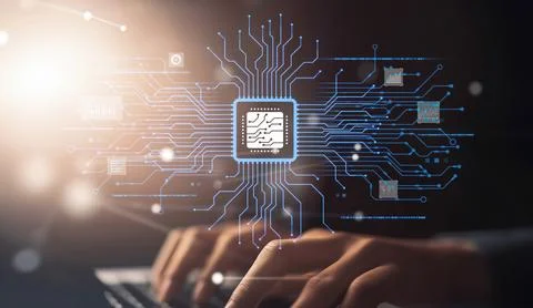 Human interact with AI artificial intelligence brain process generative AI EIDE Stock Photos