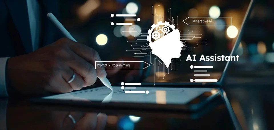 Human interact with AI artificial intelligence brain process generative AI EIDE Stock Photos