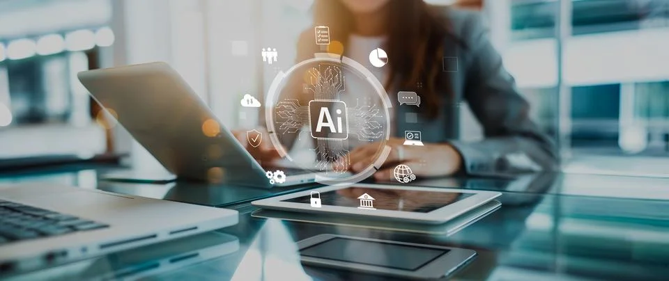 Human interact with AI artificial intelligence brain process generative AI EIDE Stock Photos