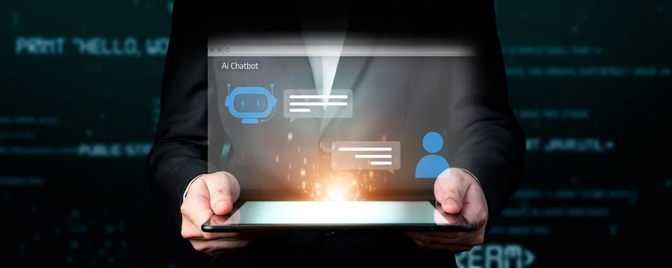 Human interact with AI artificial intelligence virtual assistant FaaS Stock Photos