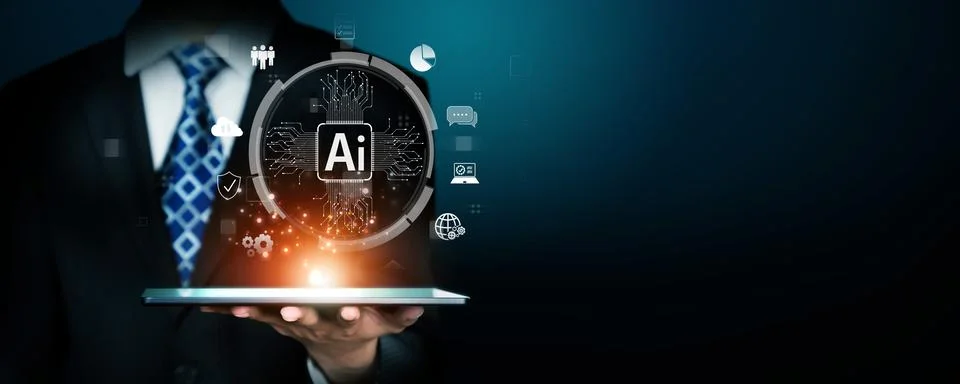 Human interact with AI artificial intelligence brain process generative AI FaaS Stock Photos