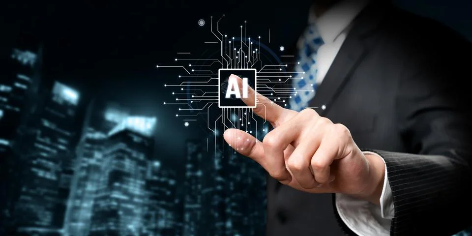 Human interact with AI artificial intelligence brain process generative AI FaaS Stock Photos