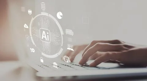 Human interact with AI artificial intelligence brain process generative AI EIDE Stock Photos