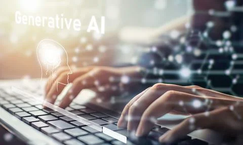 Human interact with AI artificial intelligence brain process generative AI EIDE Stock Photos