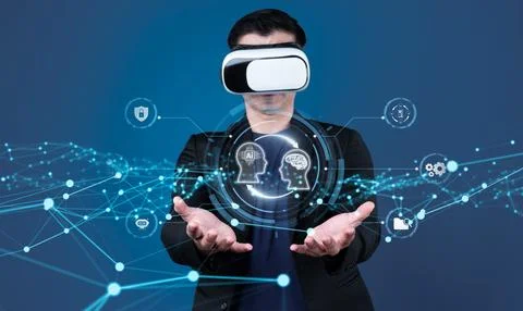 Human interact with AI artificial intelligence brain process generative AI FaaS Stock Photos