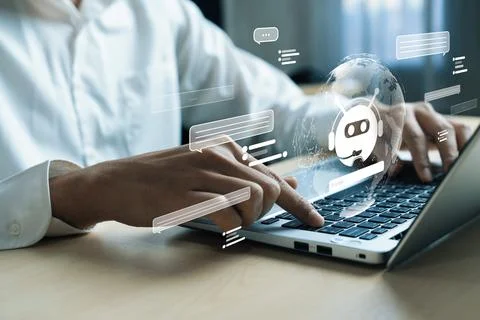 Human interact with AI artificial intelligence brain process generative AI FaaS 스톡 사진