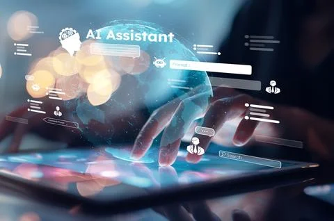 Human interact with AI artificial intelligence brain process generative AI EIDE Foto stock