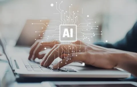 Human interact with AI artificial intelligence brain process generative AI EIDE 스톡 사진