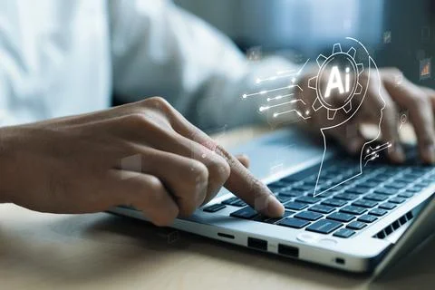 Human interact with AI artificial intelligence brain process generative AI FaaS Stock Photos