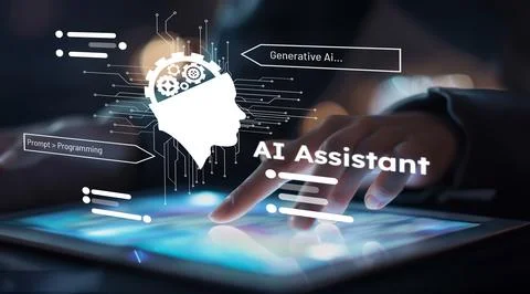 Human interact with AI artificial intelligence brain process generative AI EIDE Stock Photos
