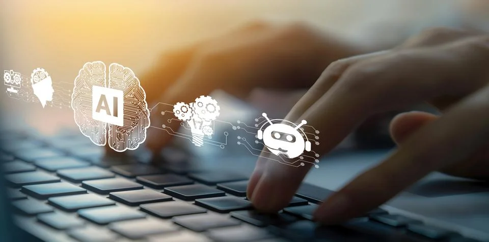 Human interact with AI artificial intelligence brain process generative AI EIDE Stock Photos