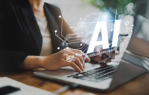 Human interact with AI artificial intelligence brain process generative AI EIDE 写真素材