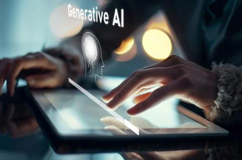 Human interact with AI artificial intelligence brain process generative AI EIDE Stock Photos