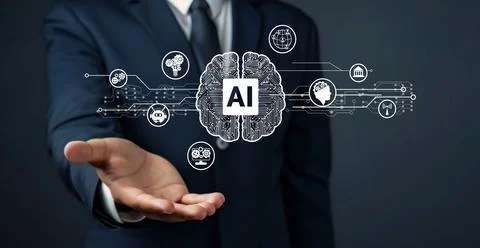 Human interact with AI artificial intelligence brain process generative AI FaaS Stock Photos