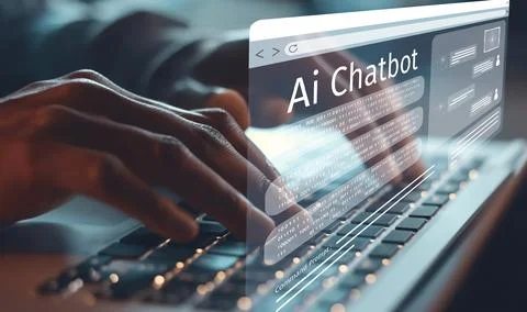 Human interact with AI artificial intelligence virtual assistant EIDE Stock Photos