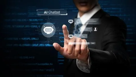 Human interact with AI artificial intelligence virtual assistant FaaS Stock Photos