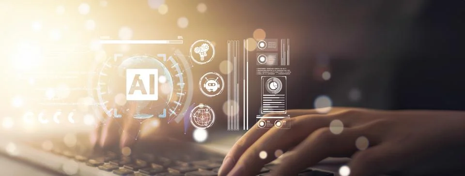 Human interact with AI artificial intelligence brain process generative AI EIDE Stock Photos