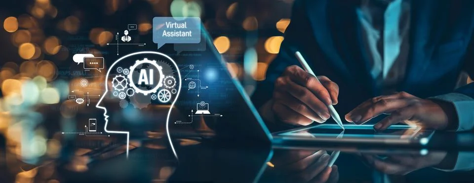 Human interact with AI artificial intelligence brain process generative AI EIDE Stock Photos
