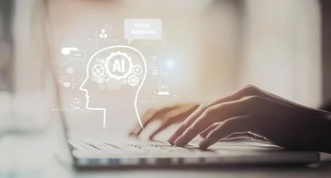 Human interact with AI artificial intelligence brain process generative AI EIDE Stock Photos