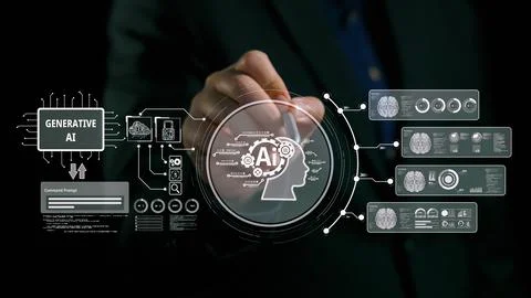 Human interact with AI artificial intelligence brain process generative AI UUID 写真素材