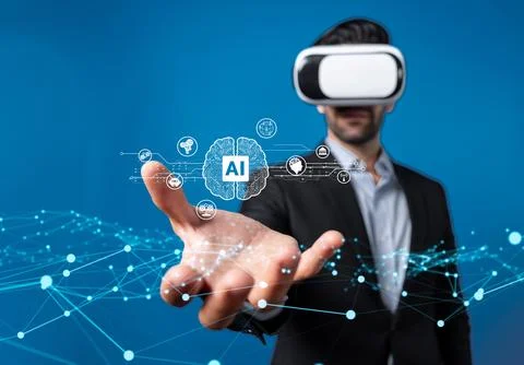 Human interact with AI artificial intelligence brain process generative AI FaaS Stock Photos