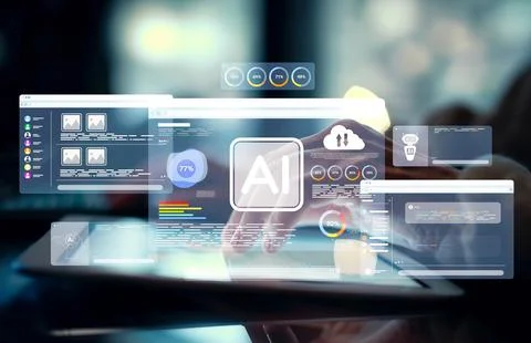 Human interact with AI artificial intelligence brain process generative AI EIDE 写真素材