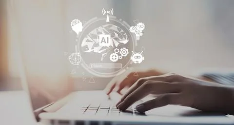 Human interact with AI artificial intelligence brain process generative AI EIDE 스톡 사진